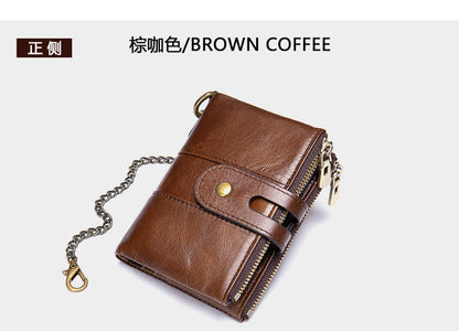 Men's short wallet genuine cowhide leather retro RFID anti-theft card bag 