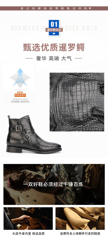 Men's Martin Boots Autumn/Winter Cold Protection Crocodile Skin Genuine Leather Men's Snow Boots 