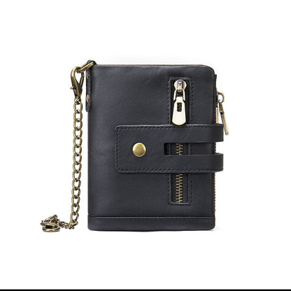 Men's short wallet made of genuine cowhide leather with multi-functional zipper and card bag wallet for men 