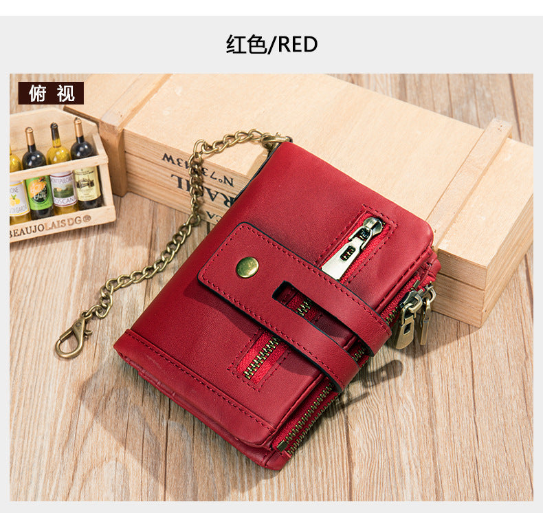 Men's short wallet made of genuine cowhide leather with multi-functional zipper and card bag wallet for men 