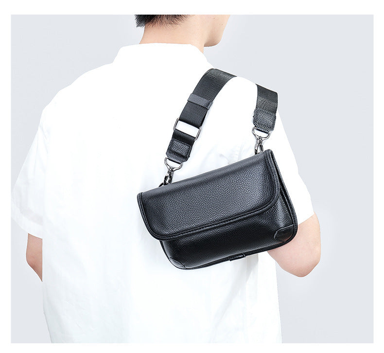 Men's Shoulder Bag Genuine Cowhide Leather Simple Fashion Men's Crossbody Bag 