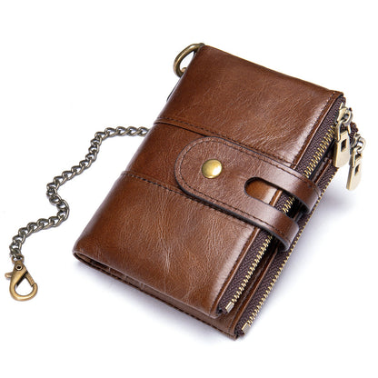 Men's short wallet genuine cowhide leather retro RFID anti-theft card bag 