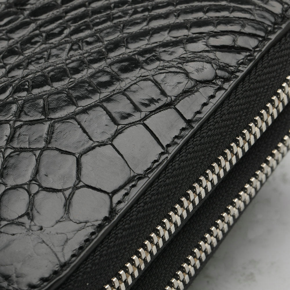 Siamese Crocodile Skin Men's Long Wallet Double Zipper Card Bag Genuine Leather Wallet Handbag 