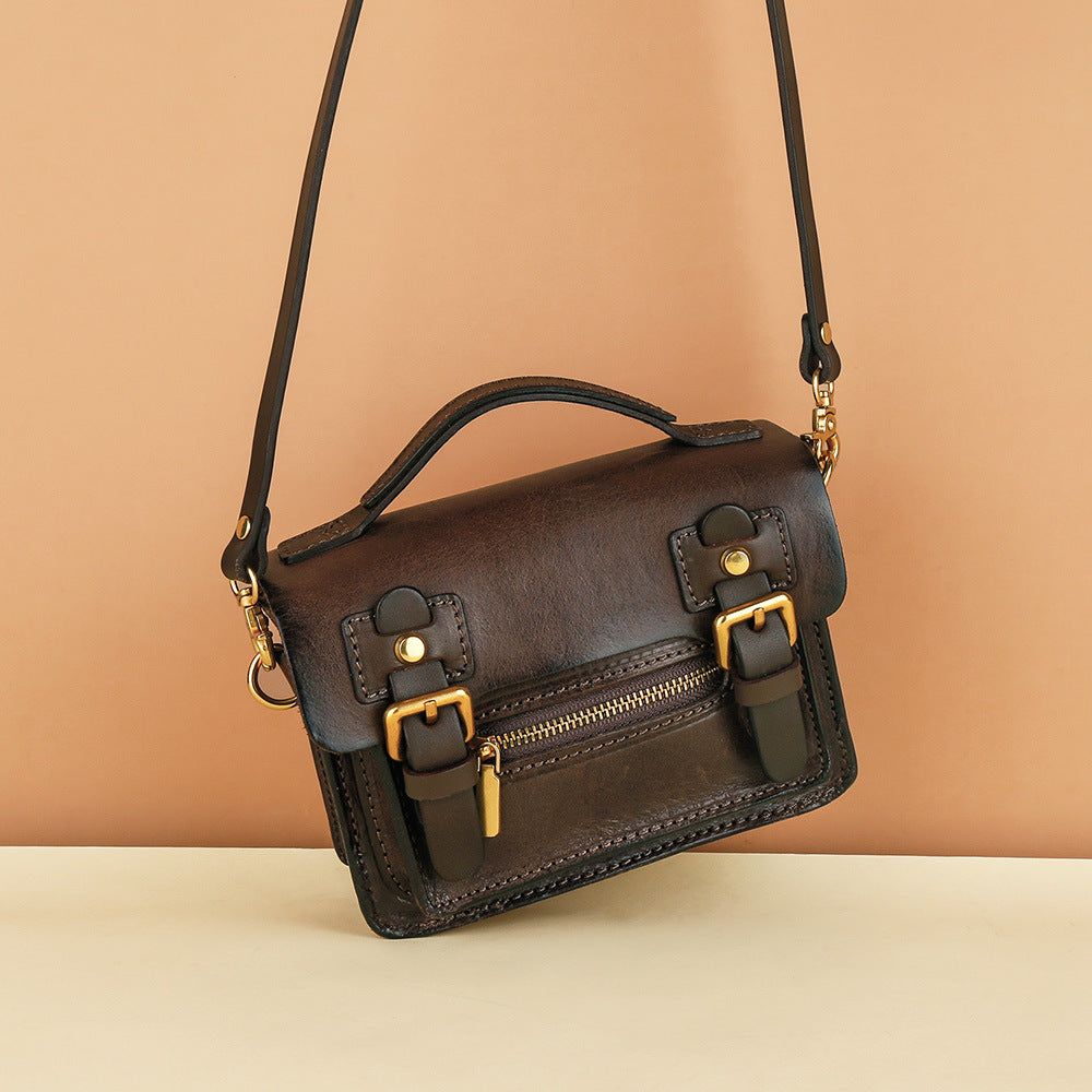 Women's Cowhide Gyukawa Pouch Luxury Mini Shoulder Bag Genuine Leather Crossbody Bag Retro