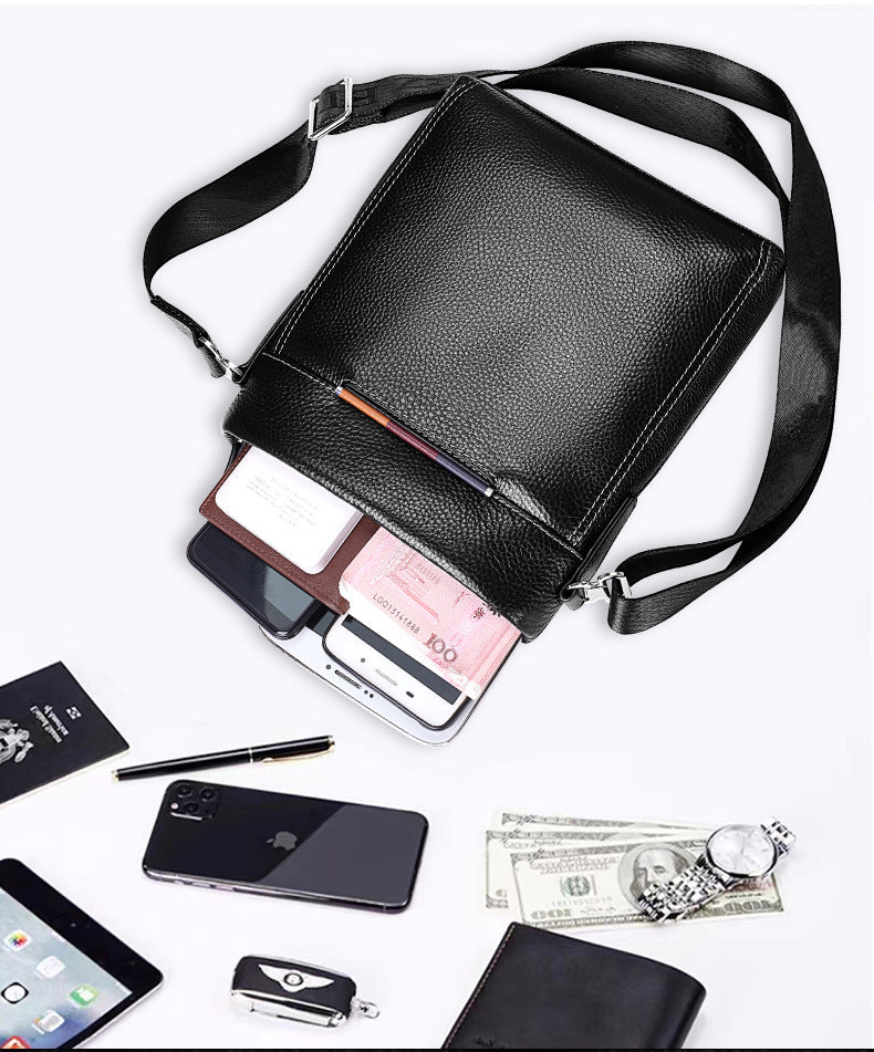 Men's Shoulder Bag Genuine Cowhide Leather Korean Fashion Business Casual Crossbody Bag for Men 