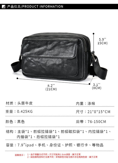 Men's Shoulder Bag Made of Genuine Cowhide Leather Casual Fashion Men's Crossbody Bag 