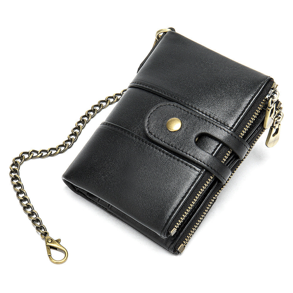 Men's short wallet genuine cowhide leather retro RFID anti-theft card bag 