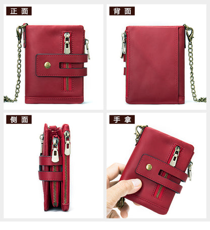 Men's short wallet made of genuine cowhide leather with multi-functional zipper and card bag wallet for men 