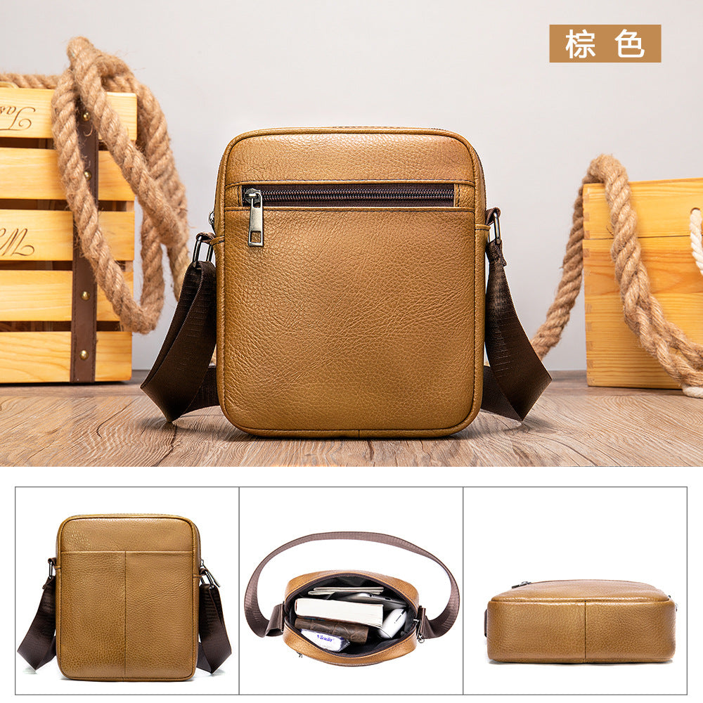 Men's shoulder bag Genuine cowhide leather business commuter lychee pattern crossbody bag for men 