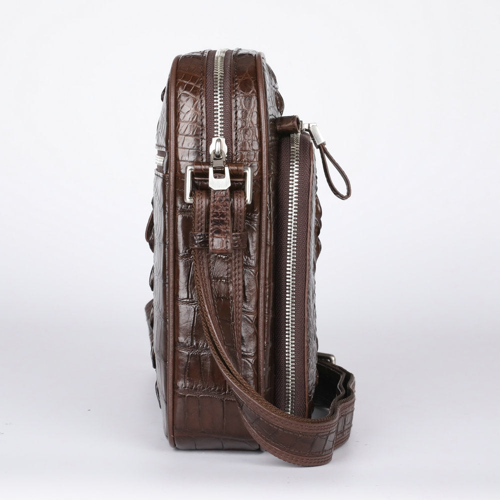 Siamese crocodile skin shoulder bag genuine leather business trip office business crossbody men's bag 