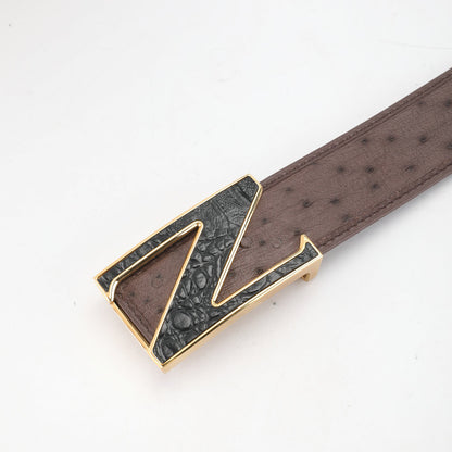 Ostrich skin genuine leather men's belt fashion business casual smooth buckle men belt 