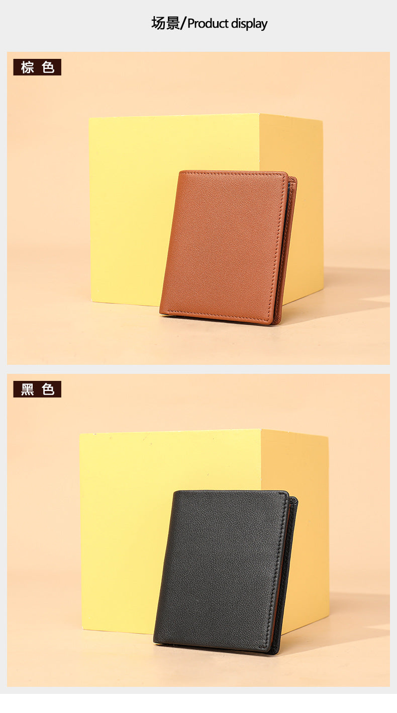 Men's short wallet genuine cowhide leather bi-fold retro card bag men's wallet 