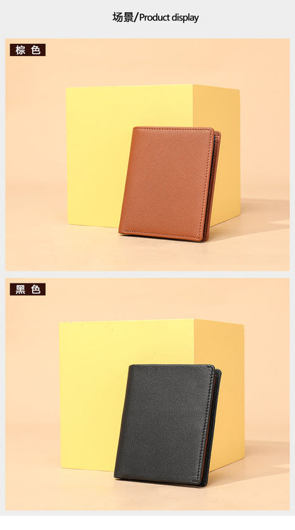 Men's short wallet genuine cowhide leather bi-fold retro card bag men's wallet 