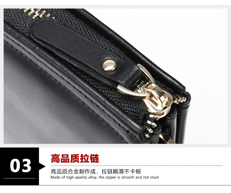 Men's Long Wallet Sheepskin Large Capacity Clutch Bag Business Wrist Bag Men's Wallet 