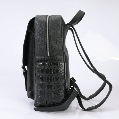 Crocodile bone skin and cowhide genuine leather men's backpack high quality business commuting casual outdoor travel computer bag 