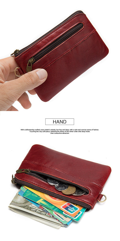 Men's Wallet Cow Leather Retro Casual Zipper Large Capacity Men's Wallet Coin Bag 