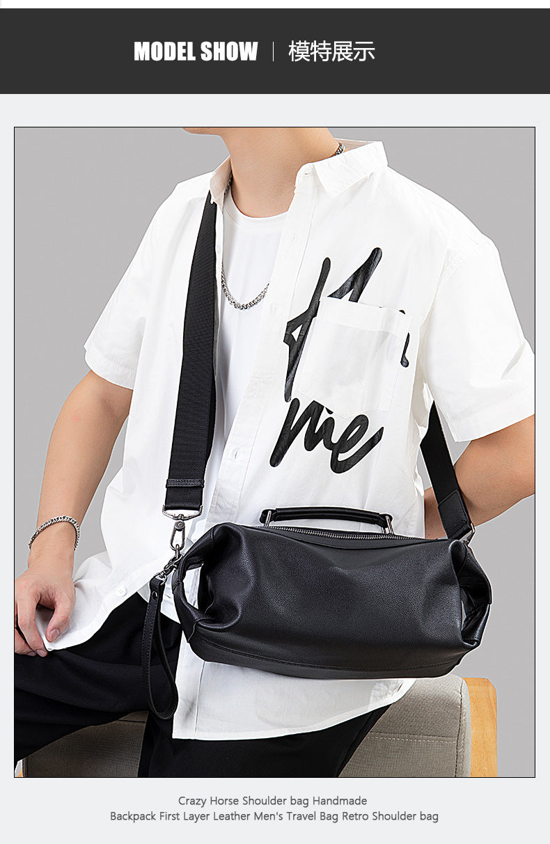Men's Shoulder Bag Genuine Cowhide Leather Fashion Vintage Crossbody Bag for Men 