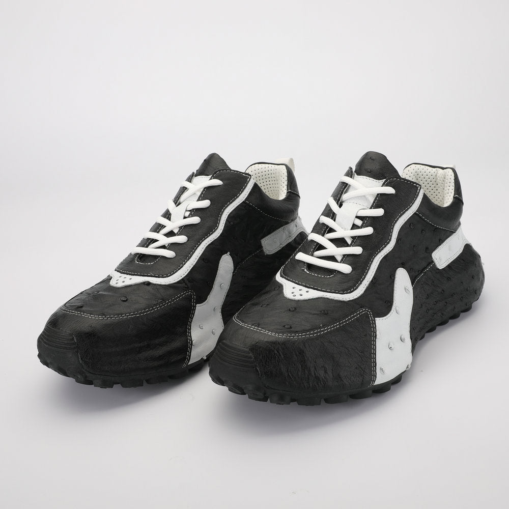 Men's Shoes Made of Ostrich Skin Genuine Leather Men's Shoes In-Heel Anti-Slip Fashion Casual Sneakers 
