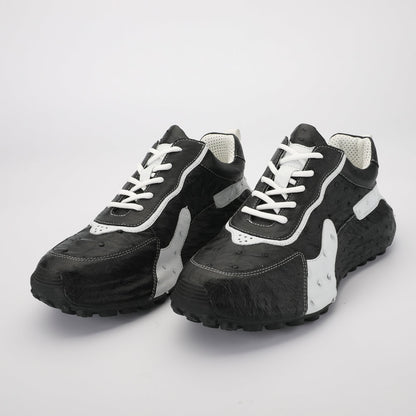 Men's Shoes Made of Ostrich Skin Genuine Leather Men's Shoes In-Heel Anti-Slip Fashion Casual Sneakers 