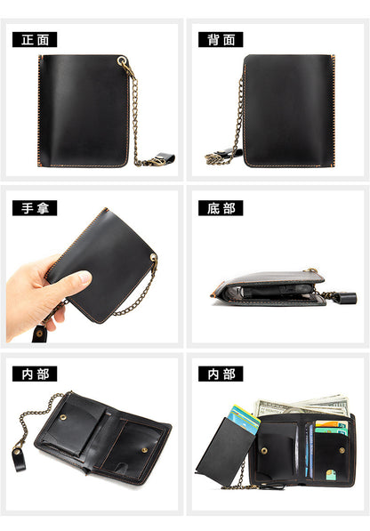 Men's short wallet genuine cowhide leather aluminum alloy automatic pop-up card bag RFID anti-theft brush wallet for men 