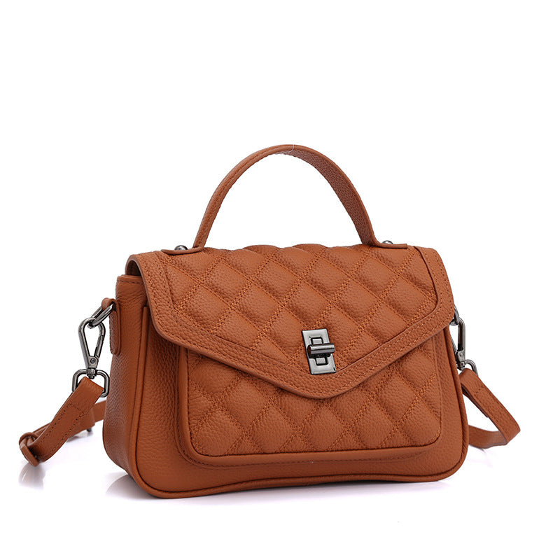 Small square bag French temperament rhombus lattice handbags shoulder bag cowhide women bag