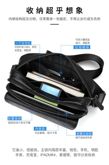 Men's Shoulder Bag Made of Cowhide Genuine Leather High Quality Business Casual Crossbody Bag 
