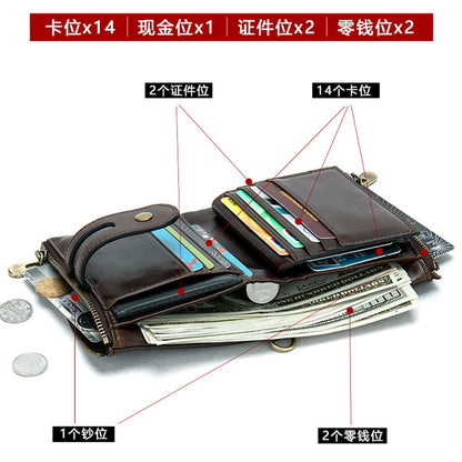 Men's short wallet genuine cowhide leather retro RFID anti-theft card bag 