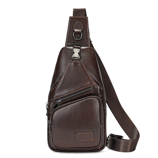 Men's bust bag, genuine cowhide leather, many pockets, casual fashion, men's crossbody bag, shoulder bag 