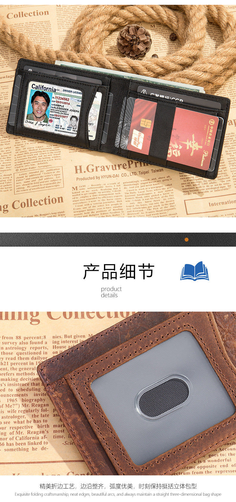 Men's wallet cowhide genuine leather retro business card holder card bag for men 