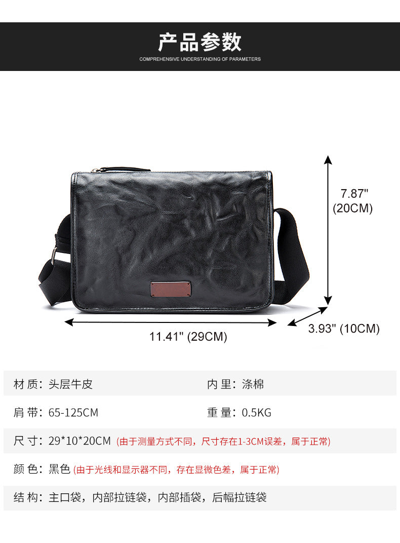 Men's Shoulder Bag Genuine Cowhide Leather Fashion Hand-held Crossbody Bag for Men 