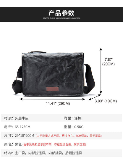 Men's Shoulder Bag Genuine Cowhide Leather Fashion Hand-held Crossbody Bag for Men 