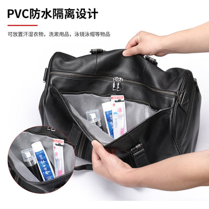 Men's travel bag Dry and wet separation cowhide genuine leather short distance business trip handbag handbag fitness travel bag large capacity men's luggage bag 
