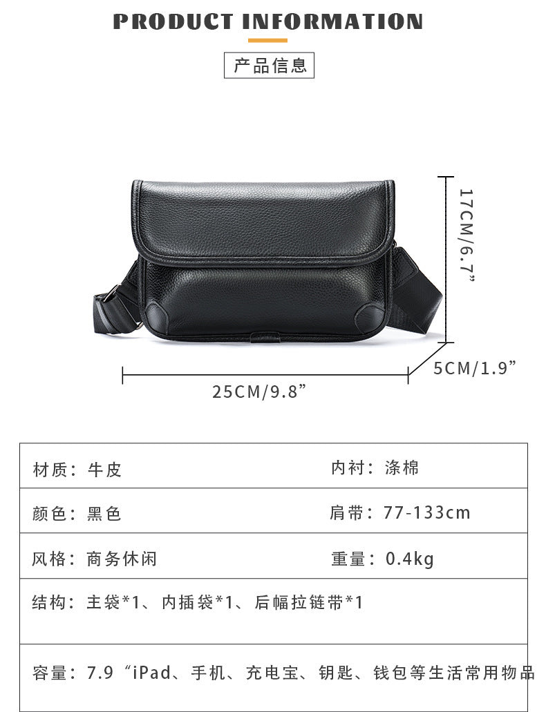 Men's Shoulder Bag Genuine Cowhide Leather Simple Fashion Men's Crossbody Bag 