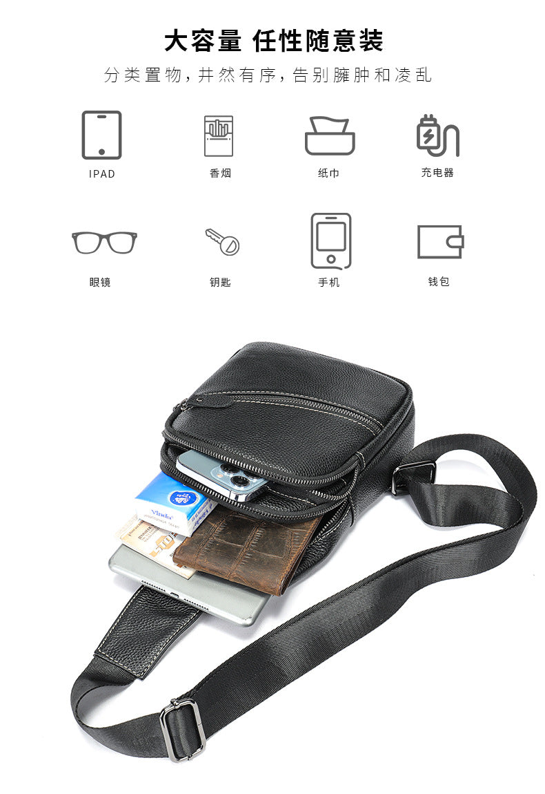 Men's Bust Bag Genuine Cowhide Leather Casual Fashion Men's Crossbody Bag Shoulder Bag 