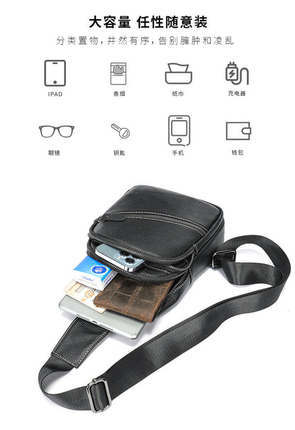 Men's Bust Bag Genuine Cowhide Leather Casual Fashion Men's Crossbody Bag Shoulder Bag 