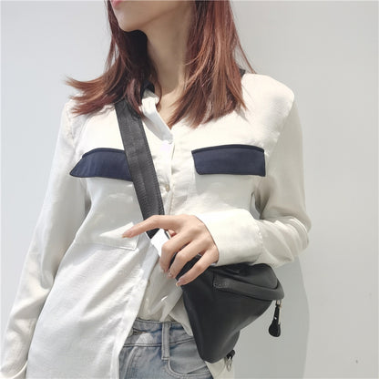 Cowhide nylon body bag fashionable simple shoulder bag zipper chain bag