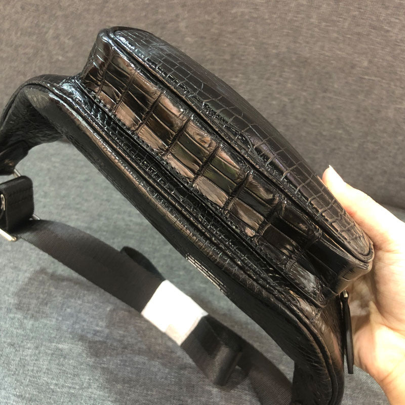 Men's waist pouch made of crocodile skin genuine leather Casual fashion Bust bag Crossbody bag 