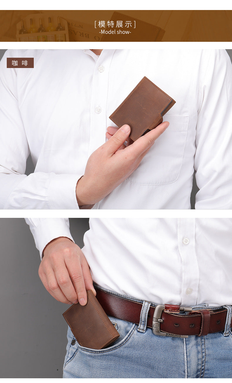 Men's wallet cowhide tri-fold coin purse men's wallet 