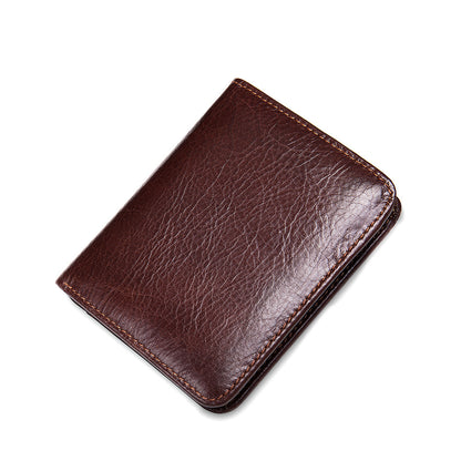 Men's short wallet, portable, compact, genuine cowhide leather, retro commuting fashion, card bag wallet for men 