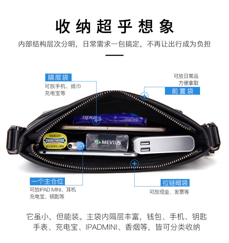 Men's Shoulder Bag Genuine Cow Leather Business Casual Korean Fashion Crossbody Bag for Men 