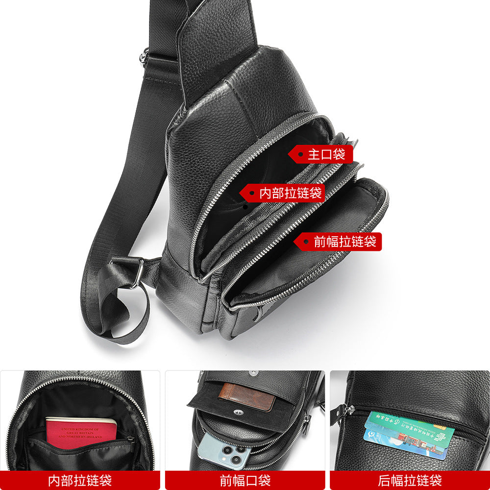 Men's Bust Bag Cowskin Genuine Leather Outer Multifunctional Fashion Casual Sports Men Bag 
