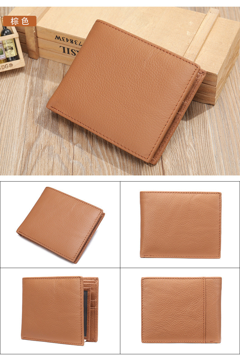 Men's short wallet made of genuine cowhide leather bifold folding DIY handmade wallet men's wallet 