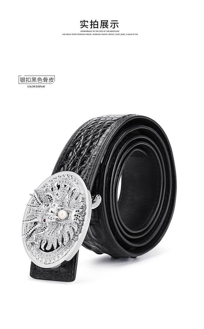 Men's Belt Siamese Crocodile Skin Genuine Leather Smooth Buckle Business Casual Men's Belt 