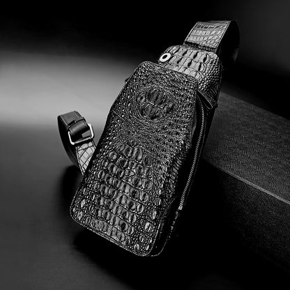 Crocodile bone skin bust bag genuine leather men's bag casual luxury crossbody bag 