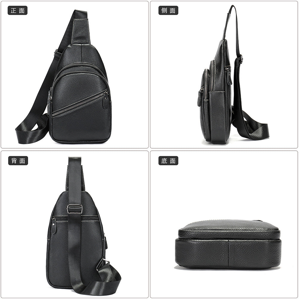 Men's Bust Bag Genuine Cowhide Leather Casual Fashion Men's Crossbody Bag Shoulder Bag 