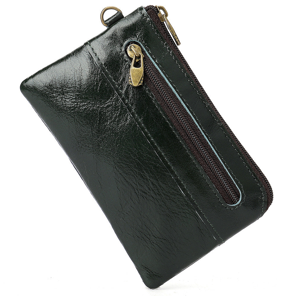 Men's Wallet Cow Leather Retro Casual Zipper Large Capacity Men's Wallet Coin Bag 