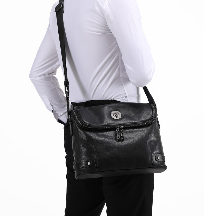 Men's shoulder bag, genuine cowhide leather, casual, multi-functional, large capacity, fashion crossbody bag 