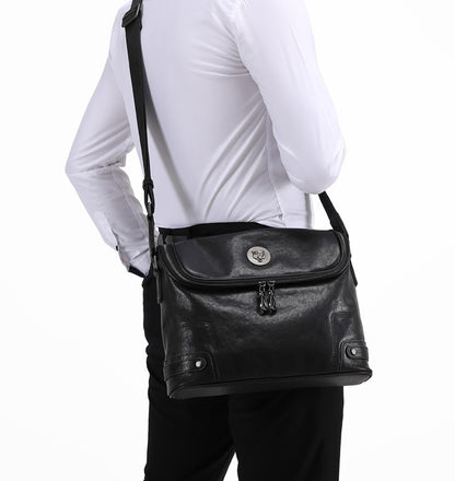 Men's shoulder bag, genuine cowhide leather, casual, multi-functional, large capacity, fashion crossbody bag 