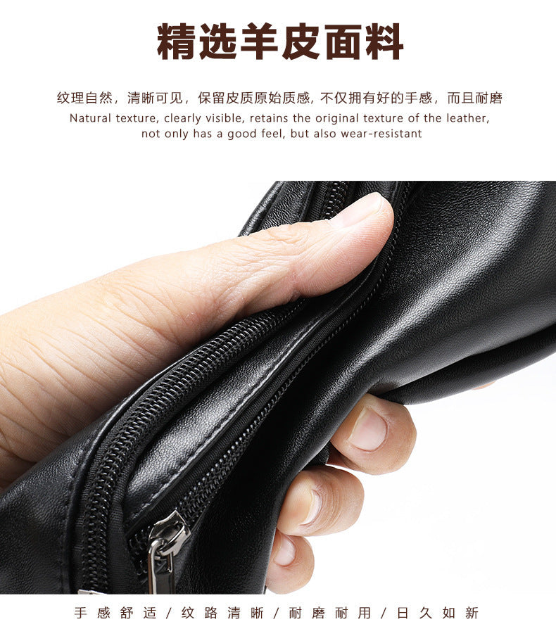 Men's Waist Bag Genuine Sheepskin Leather Simple Retro Waterproof Crossbody Bust Bag 