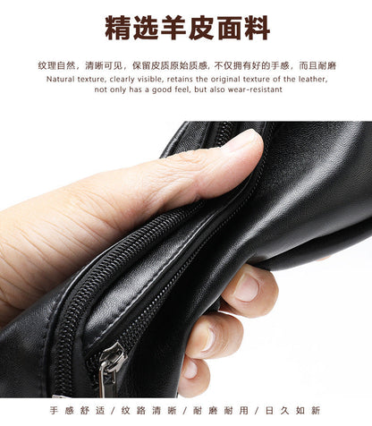 Men's Waist Bag Genuine Sheepskin Leather Simple Retro Waterproof Crossbody Bust Bag 